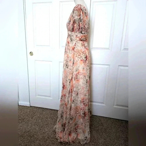 Zara Pink and Peach Floral Maxi V-Neck Dress - Picture 6 of 10